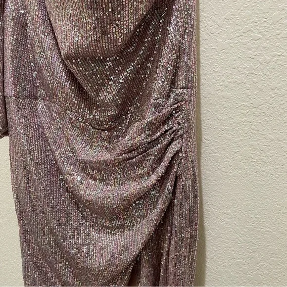 NEW Ienna for Macduggal SEQUINED ONE SHOULDER FAUX WRAP DRESS mauve multicolor